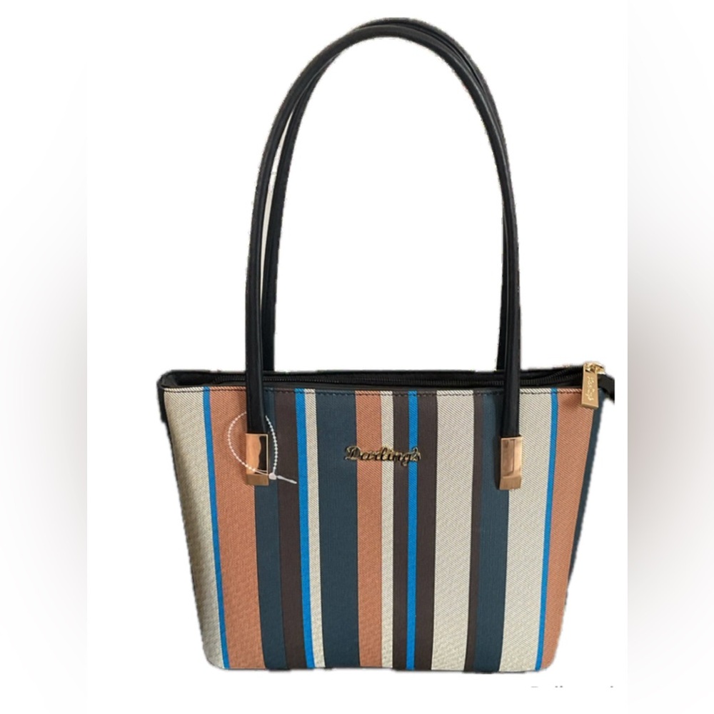 Darlings Tote bag with colourful horizontal Stripe .